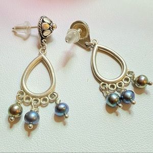 925 Italy Silver & Freshwater Pearls Post Dangle Earrings